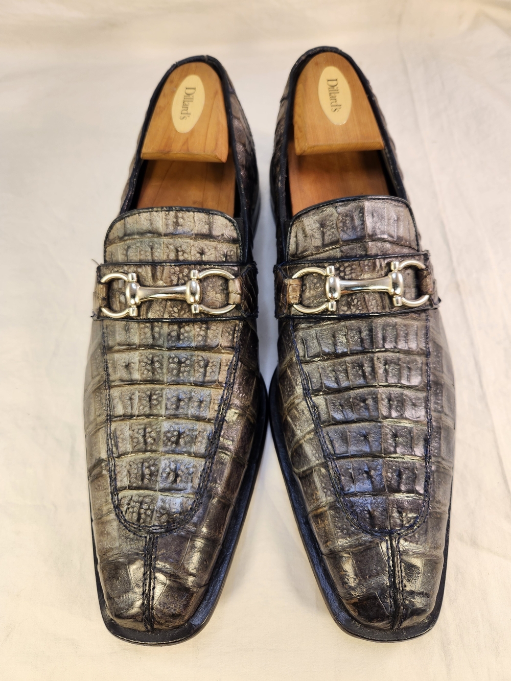 BELVEDERE HORSEBIT LOAFERS SLIP ON SHOES GENUINE CROCODILE GRAY SZ 10.5 MEN